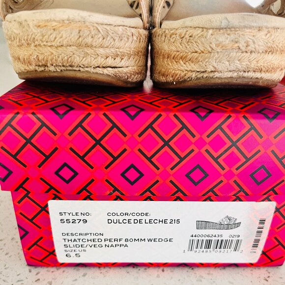 Tory Burch Thatched Perf Wedge Slide/Veg Nappa, size 6.5 - Picture 2 of 4